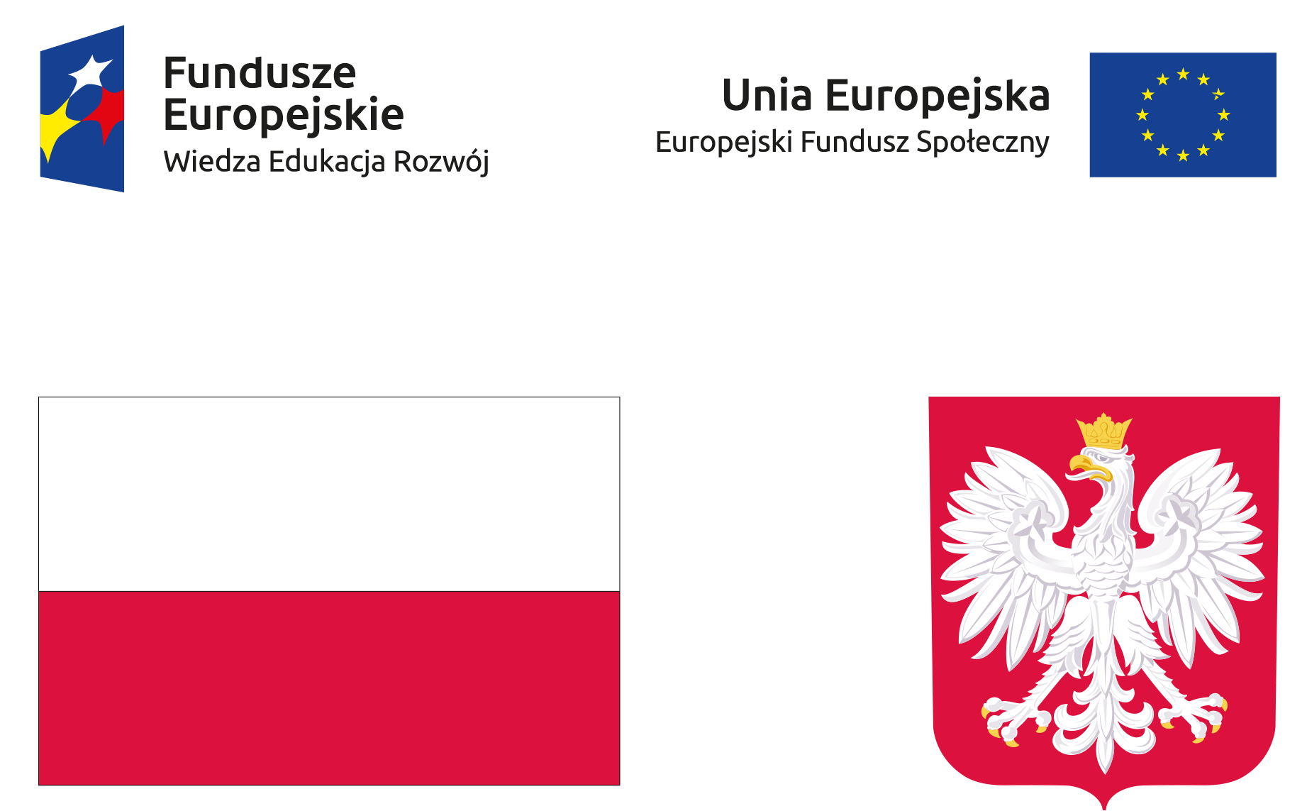 zestaw logotypów: Funduszy Europejskich, Unii Europejskiej, flaga Polski, godło Polski