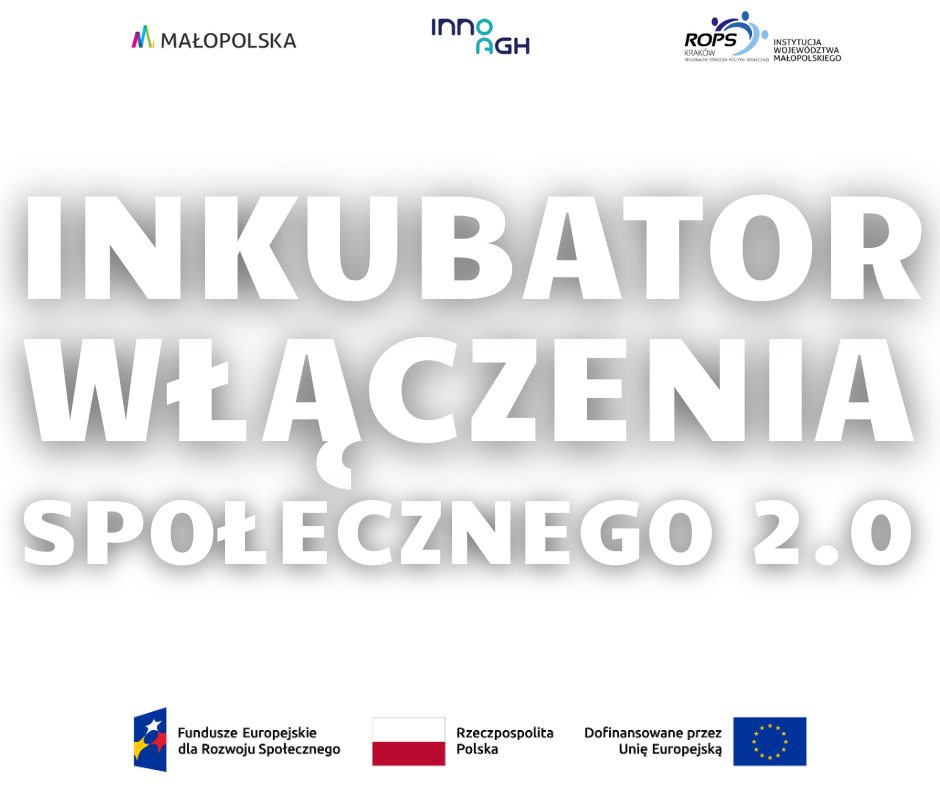 Napis "Inkubator Włączenia Społecznego 2.0" oraz belki z logotypami partnerów projektu oraz logotypy unijne