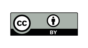 Drukowane litery CC w czarnym kółku na białym tle. Z prawej strony czarna postać ludzika stojąca wyprostowana otoczona czarnym kółkiem. Pod nim drukowanymi literami napis BY. 