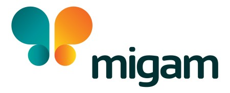 logo MIGAM - 2 kształty układające się w skrzydła motyla